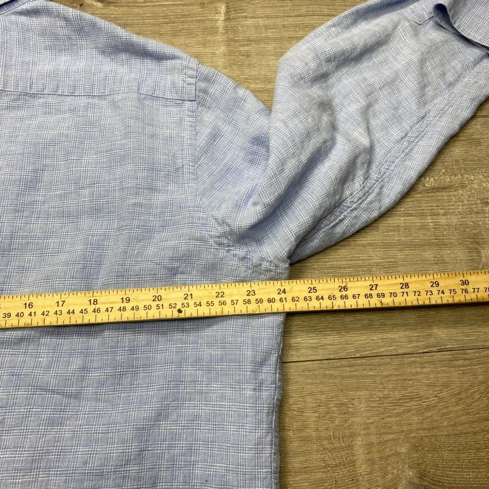 Banana Republic Button Up Shirt Mens XL Blue Linen Check Casual Long Sleeve